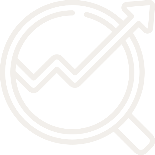 Icon featuring a magnifying glass, 
					symbolizing market trends